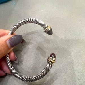 David Yurman silver cuff with 24k trim/ red garnet